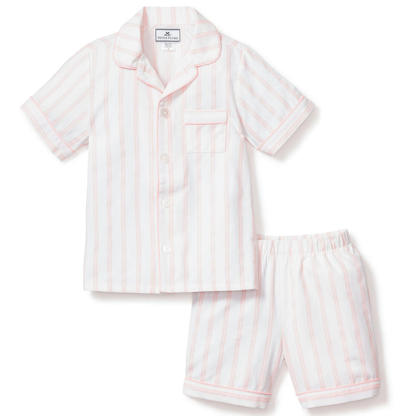 Kid's Twill Pajama Short Set in Pink and White Stripe