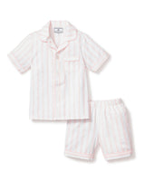 Kid's Twill Pajama Short Set in Pink and White Stripe