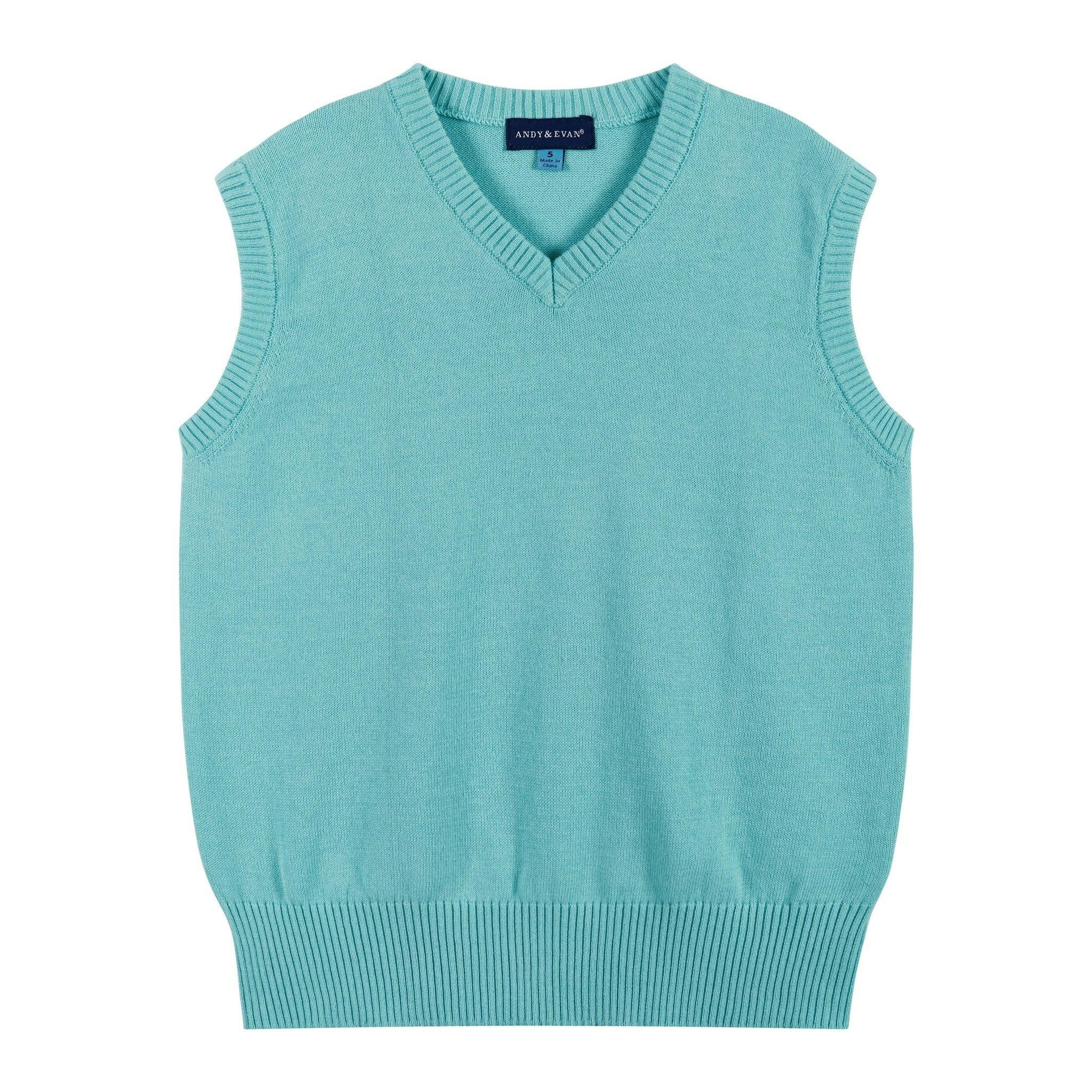 Boys 4-Piece Vest Set | Aqua & Grey Plaid