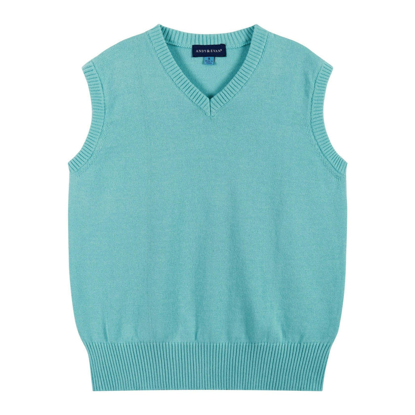 Boys 4-Piece Vest Set | Aqua & Grey Plaid