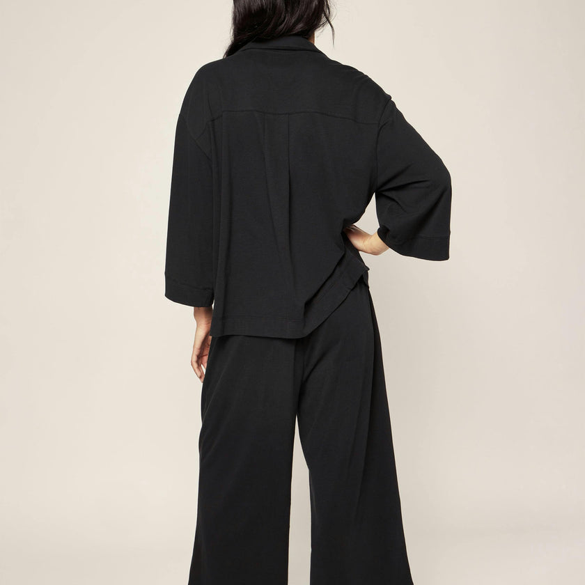 The Olivia Wide Leg Pima Pajama Set in Black