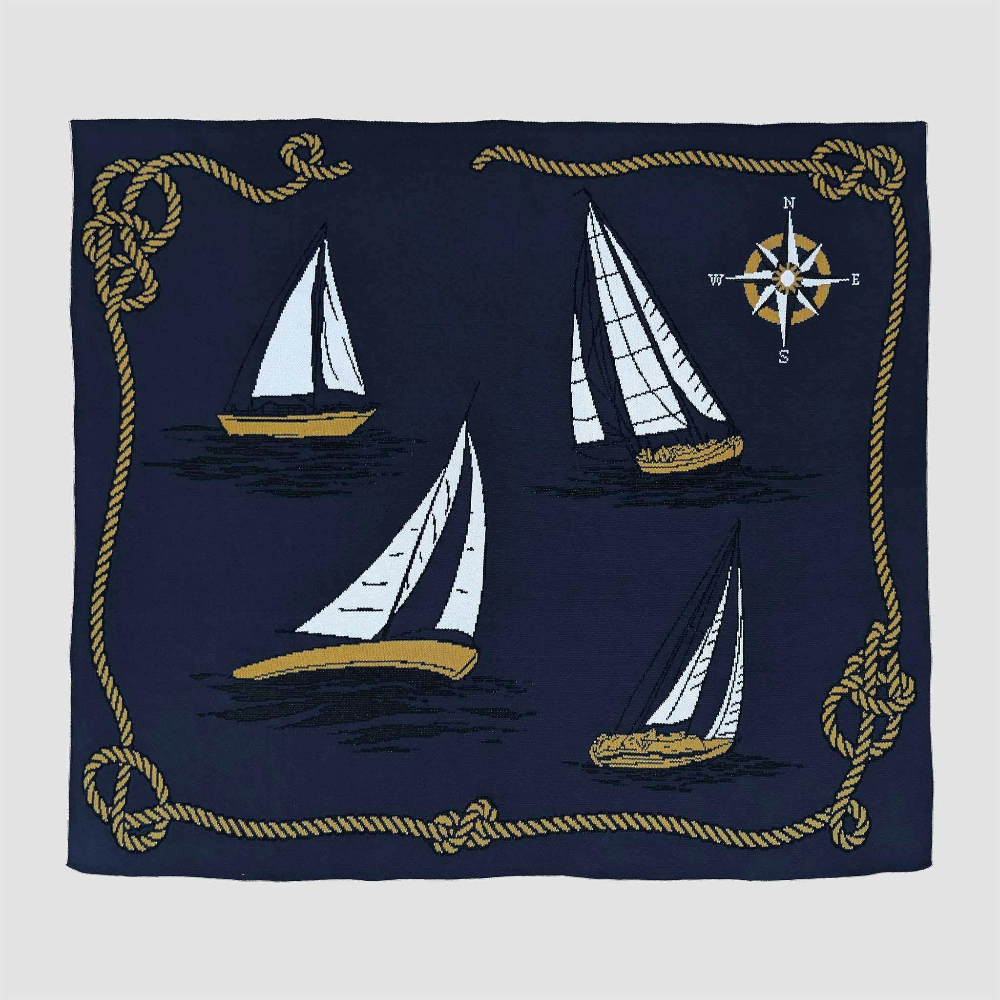 Cotton Sustainable Knit Throw Blanket | Nautical Sailboats