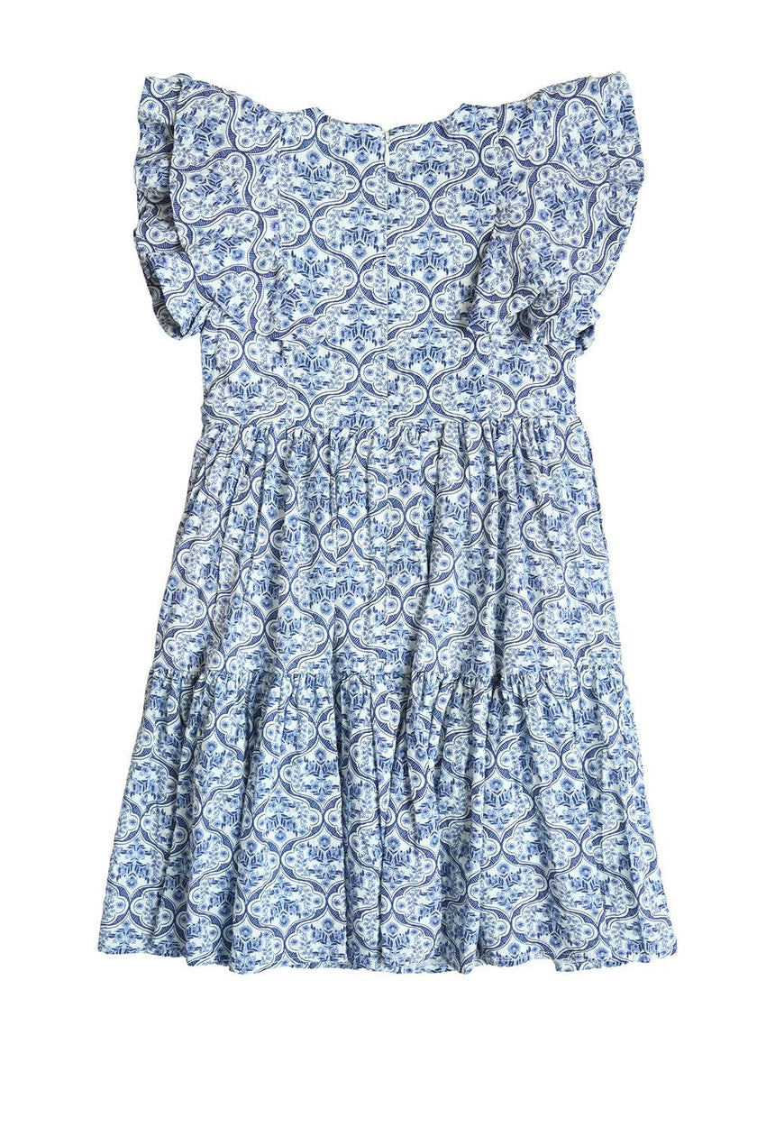 Mini Trixie Dress in Blue Moroccan Tile