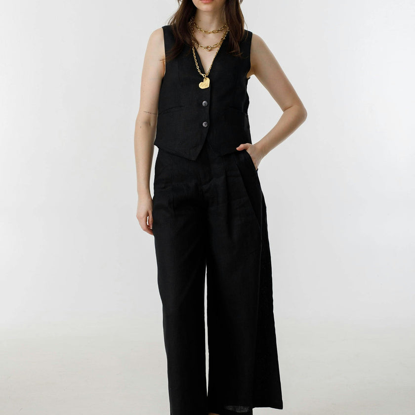 Culotte Linen Pants - Black