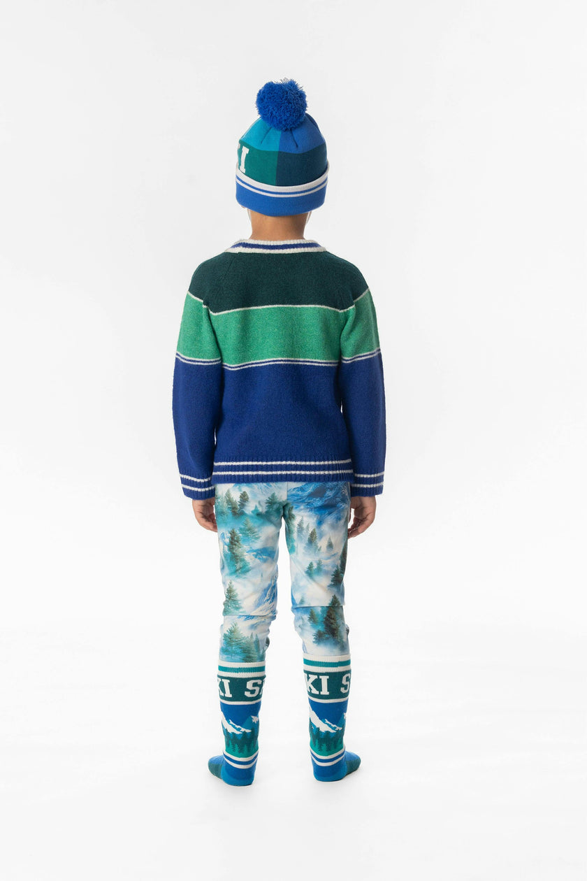 Sweater With Ski Jacquard Dark Blue And Dark Green
