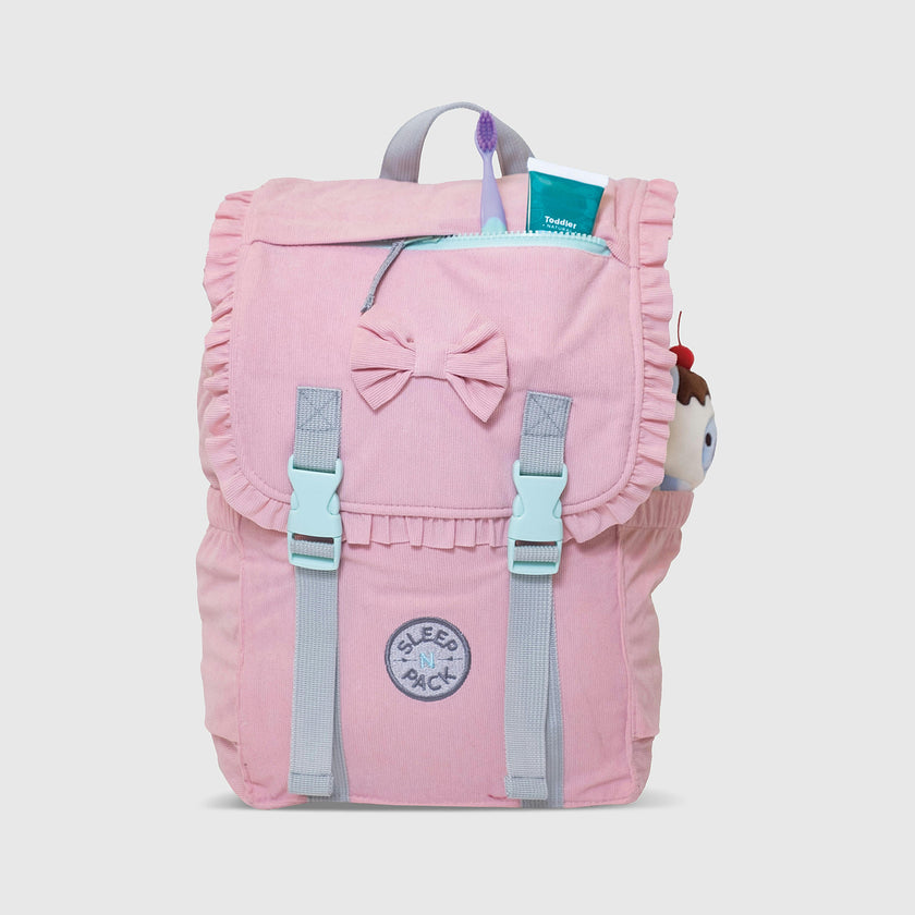 Sleep-N-Pack™ – Little Kid Size | Bows & Ruffles Cotton Candy Pink Corduroy