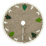 Handmade Felted Cats and Green Trees Grey Christmas Tree Skirt 36",