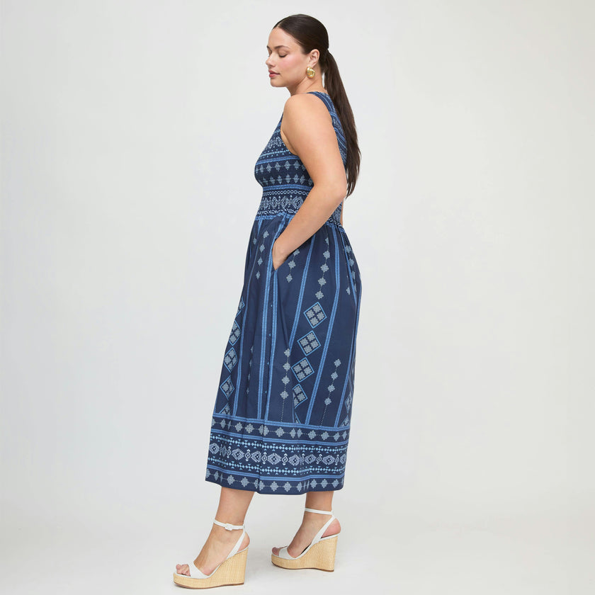 The Cosima Nap Dress - Navy Diamond Batik