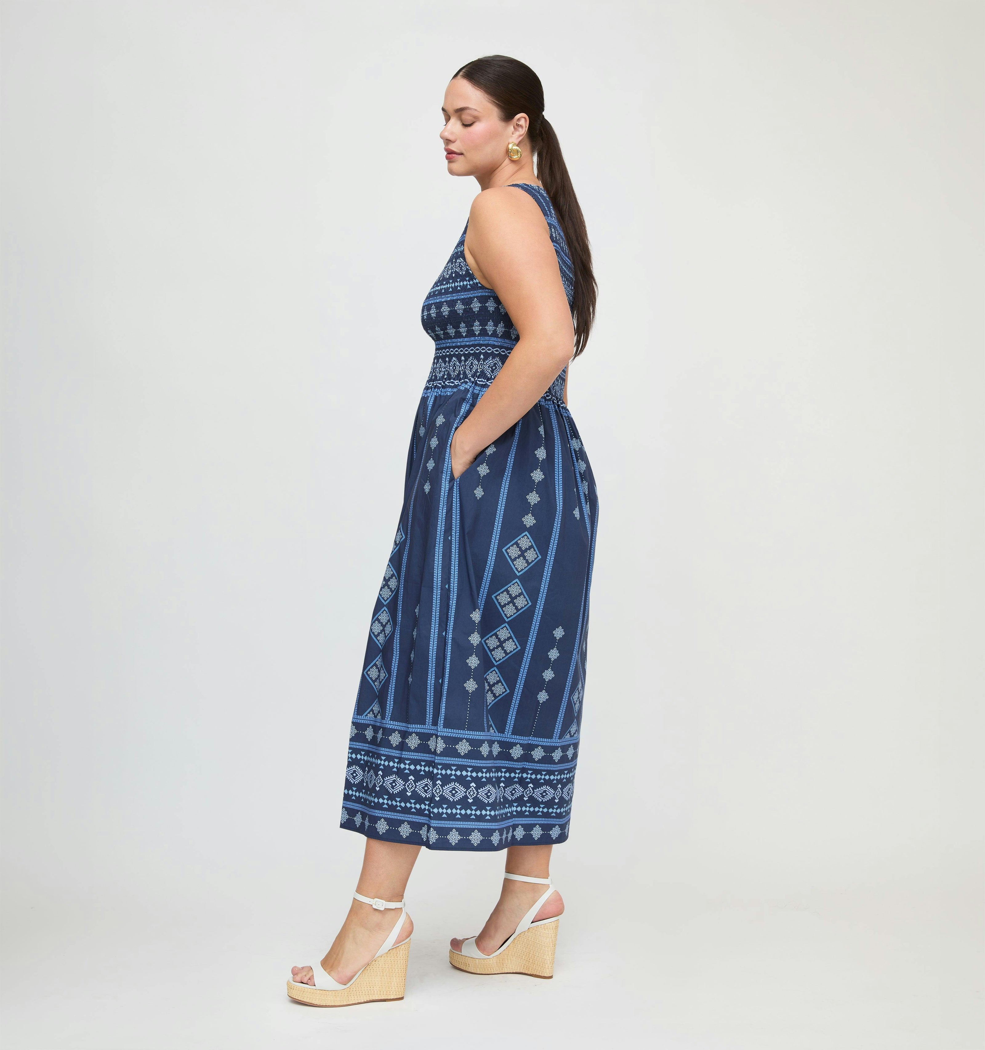 The Cosima Nap Dress - Navy Diamond Batik
