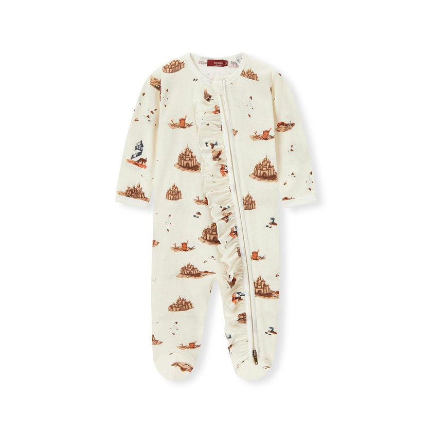 Sandcastle Organic Cotton Ruffle Zipper Footed Romper