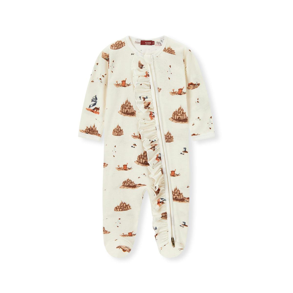 Sandcastle Organic Cotton Ruffle Zipper Footed Romper