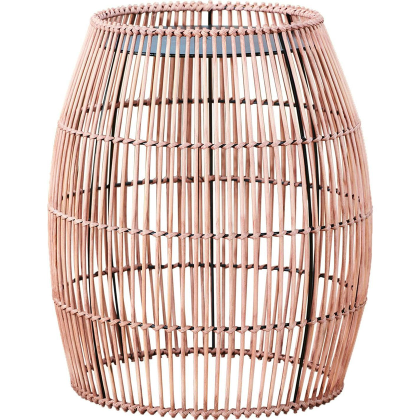 Large Round Outdoor Patio Bamboo Side Table with Iron Top
