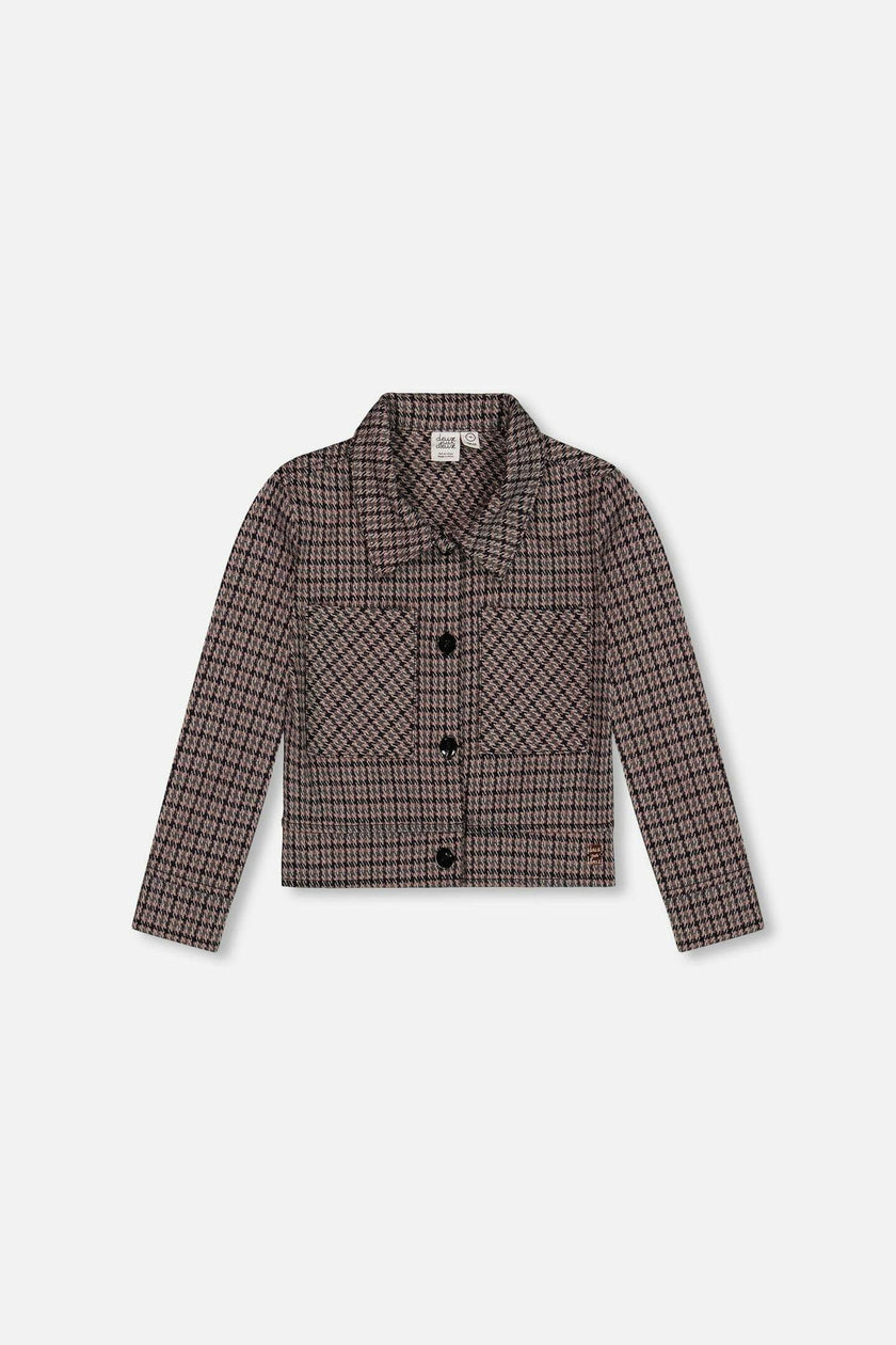 Jacquard Knit Jacket With Houndstooth Pattern