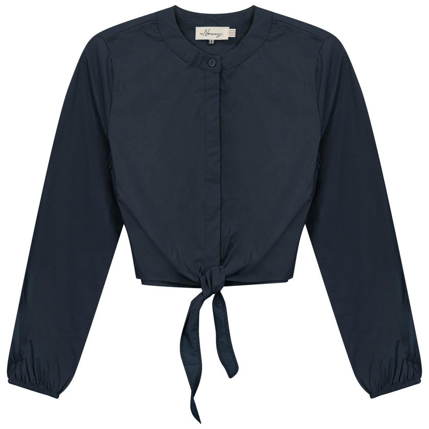Cropped Cotton Tie Blouse