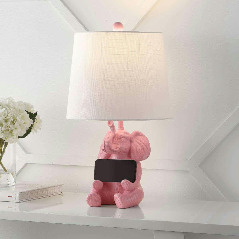 Kairi 21" Modern Shabby Chic Resin/Iron Happy Elephant LED Kids' Table Lamp with Phone Stand