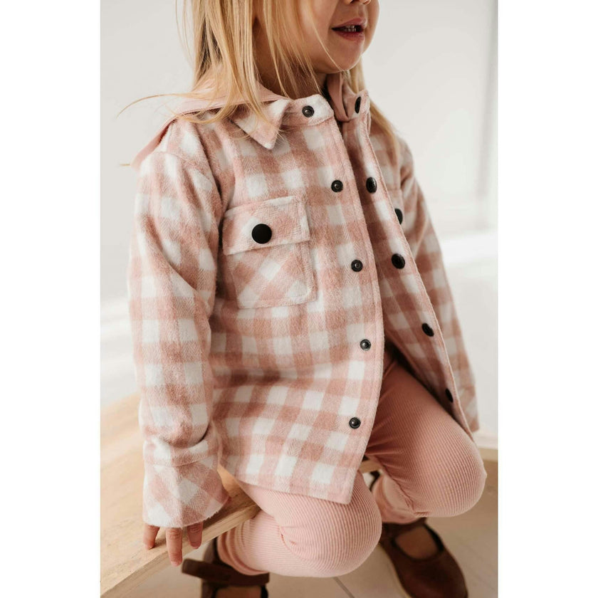 Hooded Shacket Pink Plaid