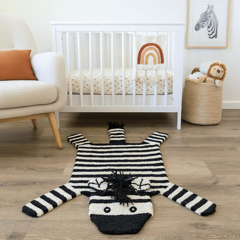 Organic Wool Play Mat + Nursery Rug  | Zebra