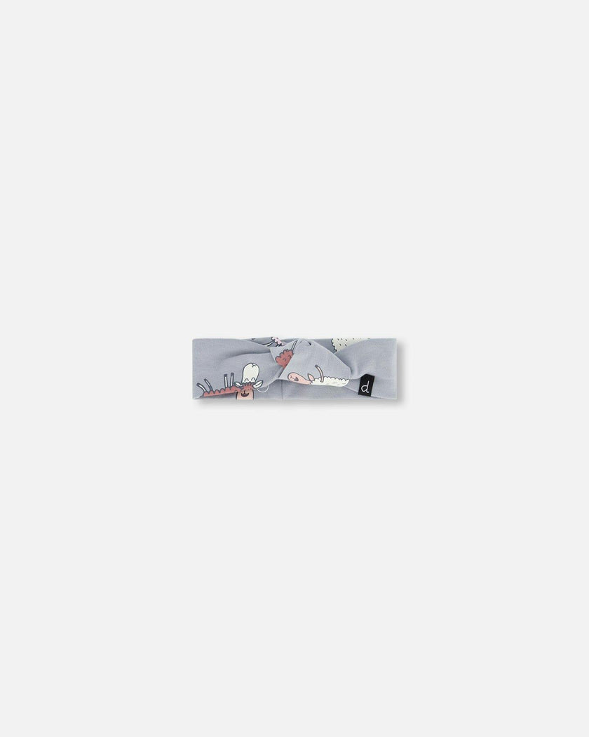 Printed Organic Cotton Headband Blue Grey Sheep