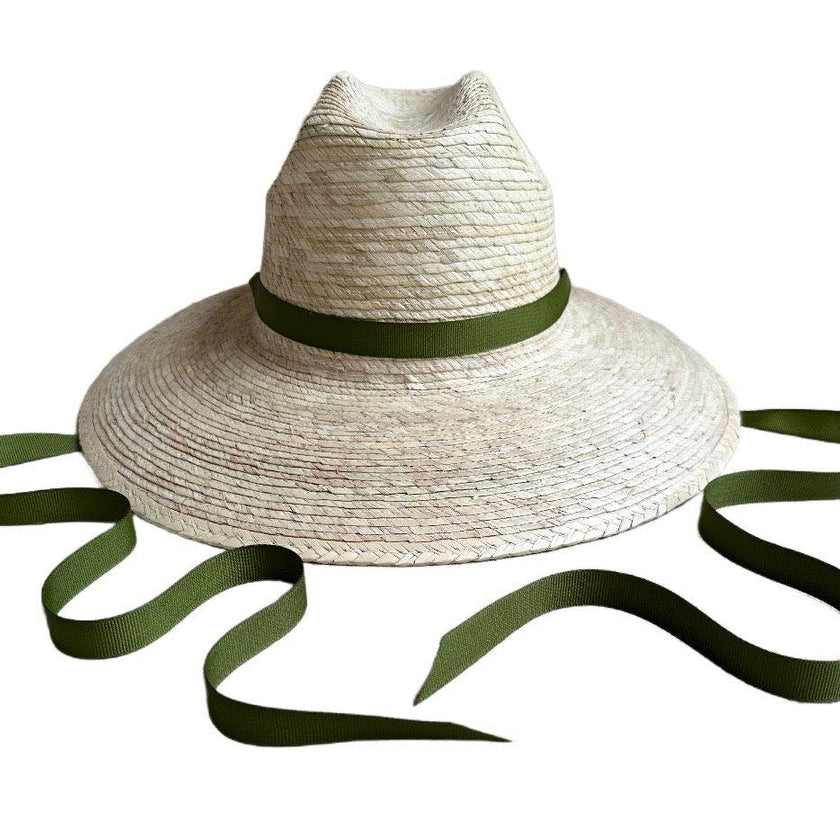 Mommy & Me Sun Hat Set - Hollyhock & Petunia - Long Olive Green Grosgrain Ribbon