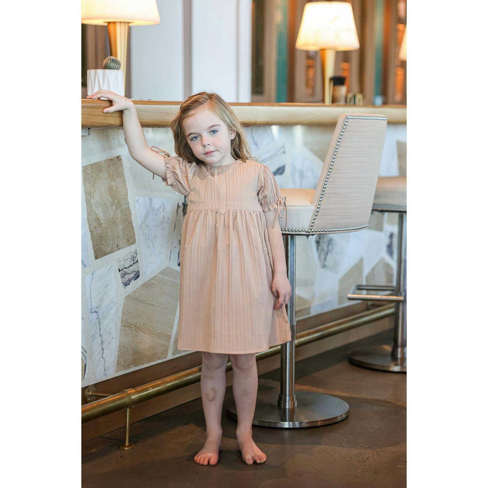 Striped Faux Tab Short Sleeve Dress