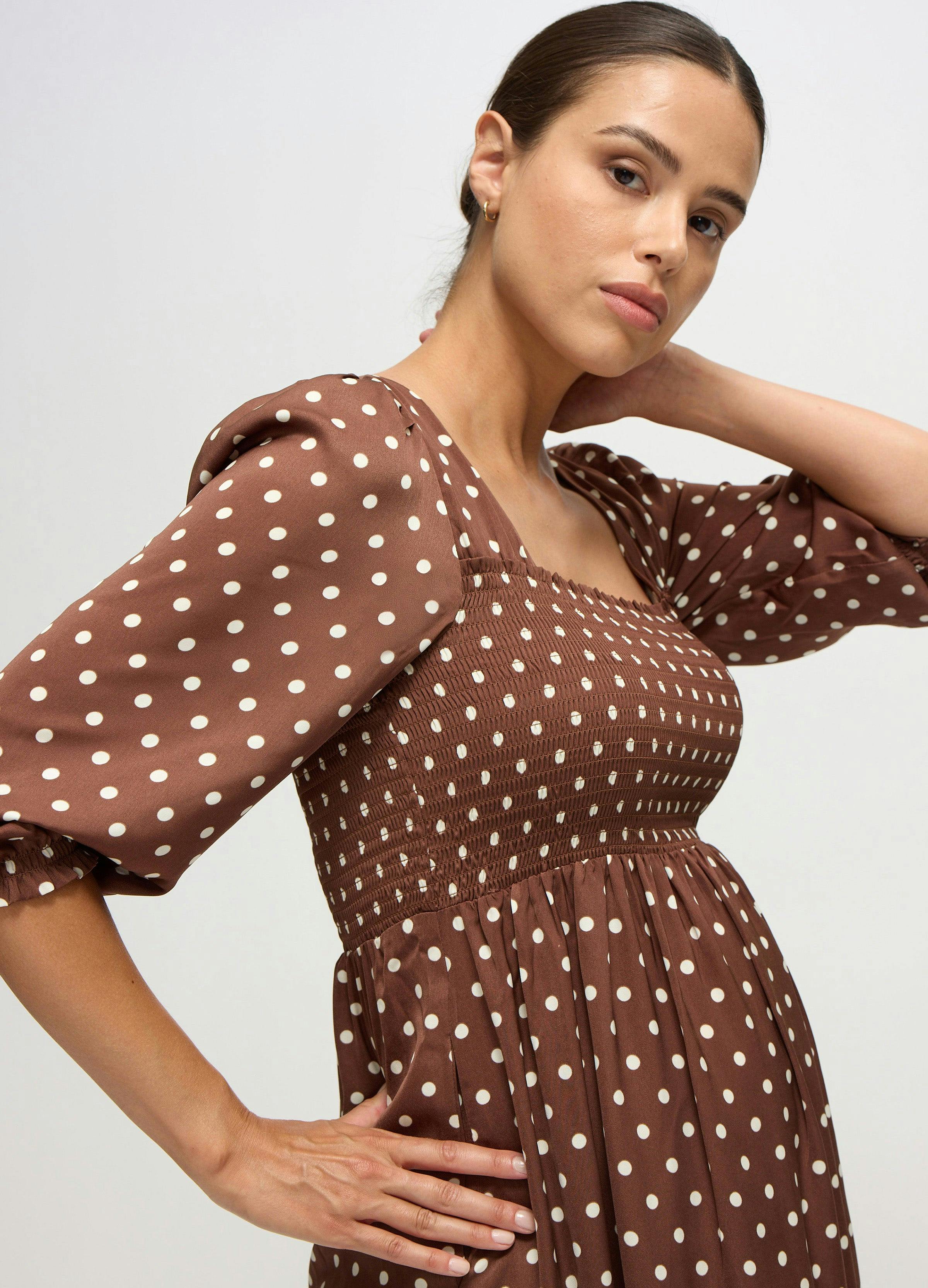 Smocked Sateen Maternity and Nursing Midi Dress
