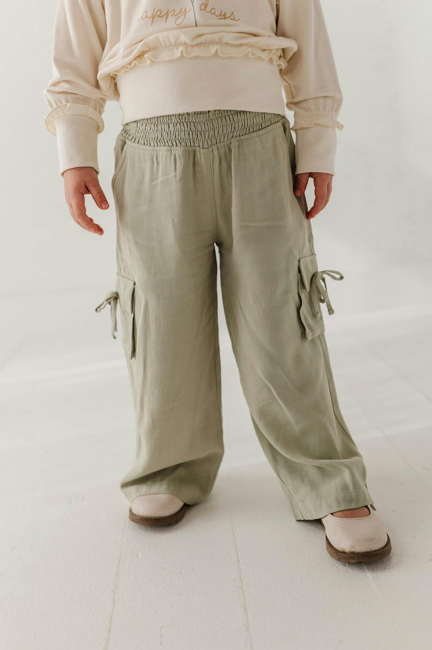 Girls Wide Leg Cargo Pant in Sage
