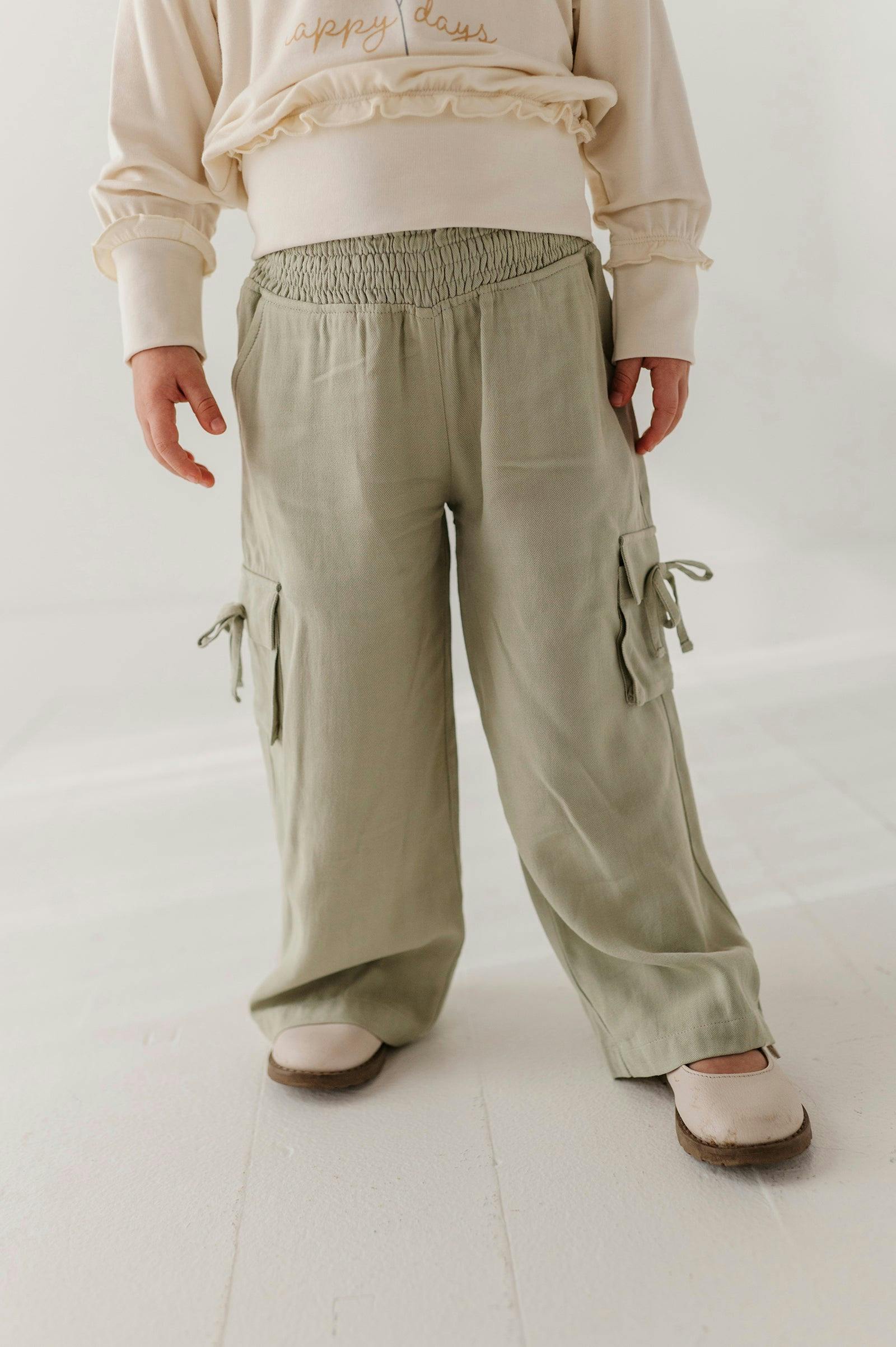 Girls Wide Leg Cargo Pant in Sage