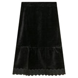 Lace Trim Velvet Skirt Beige
