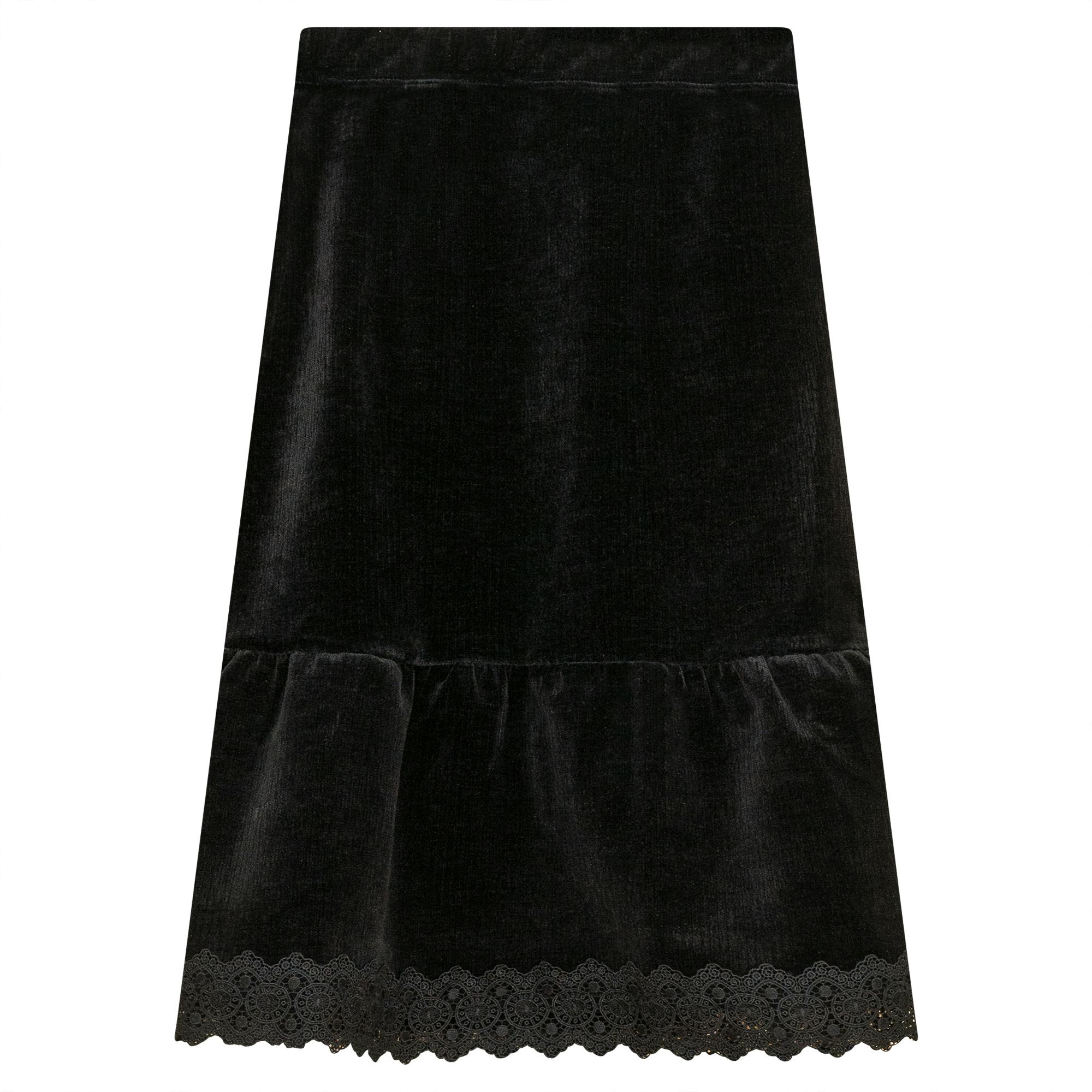 Lace Trim Velvet Skirt Beige