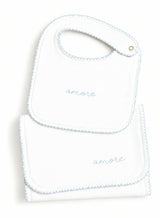 Bib & Burp Cloth Set - Embroidered Blue "Amore"