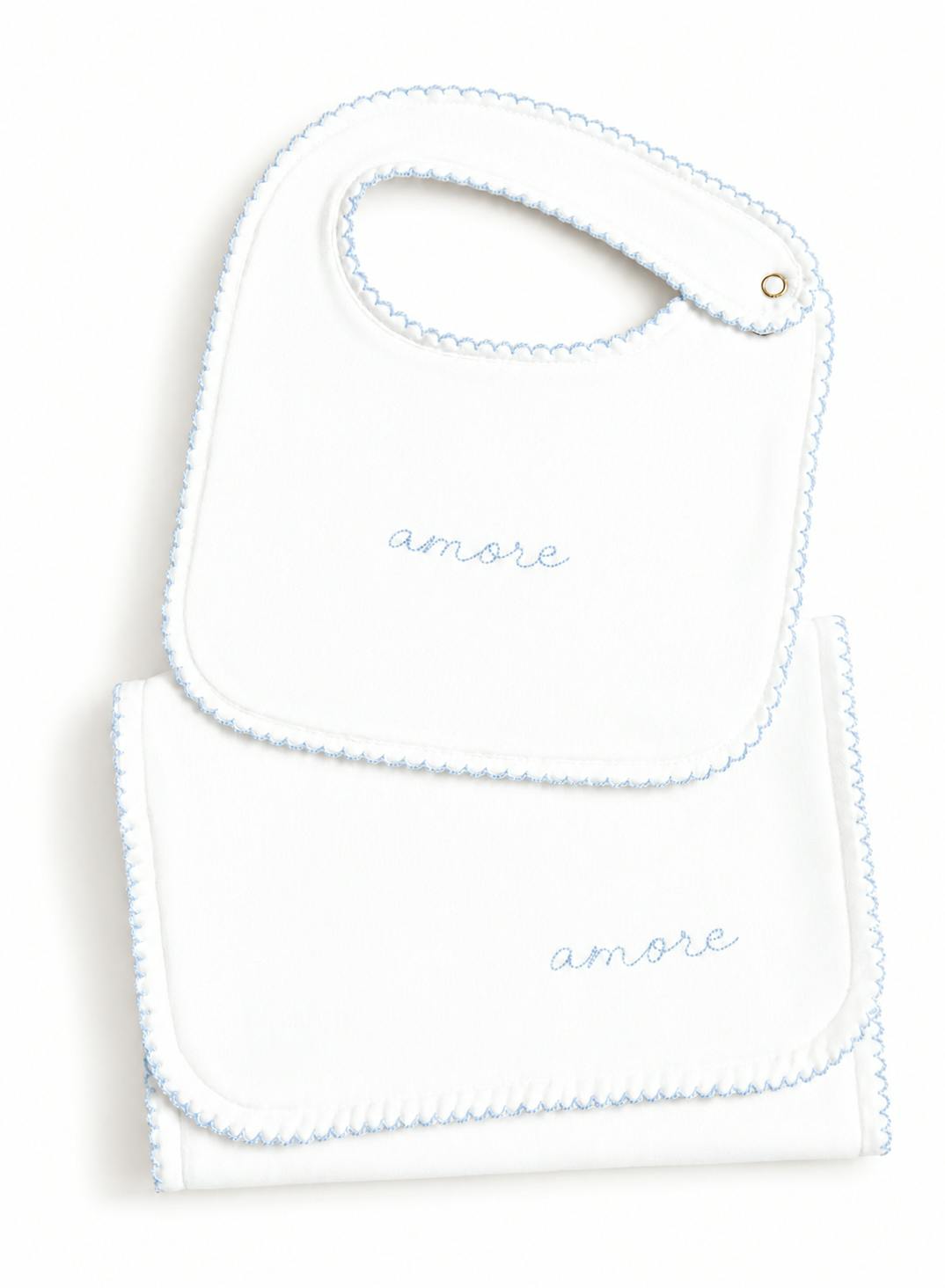 Bib & Burp Cloth Set - Embroidered Blue 