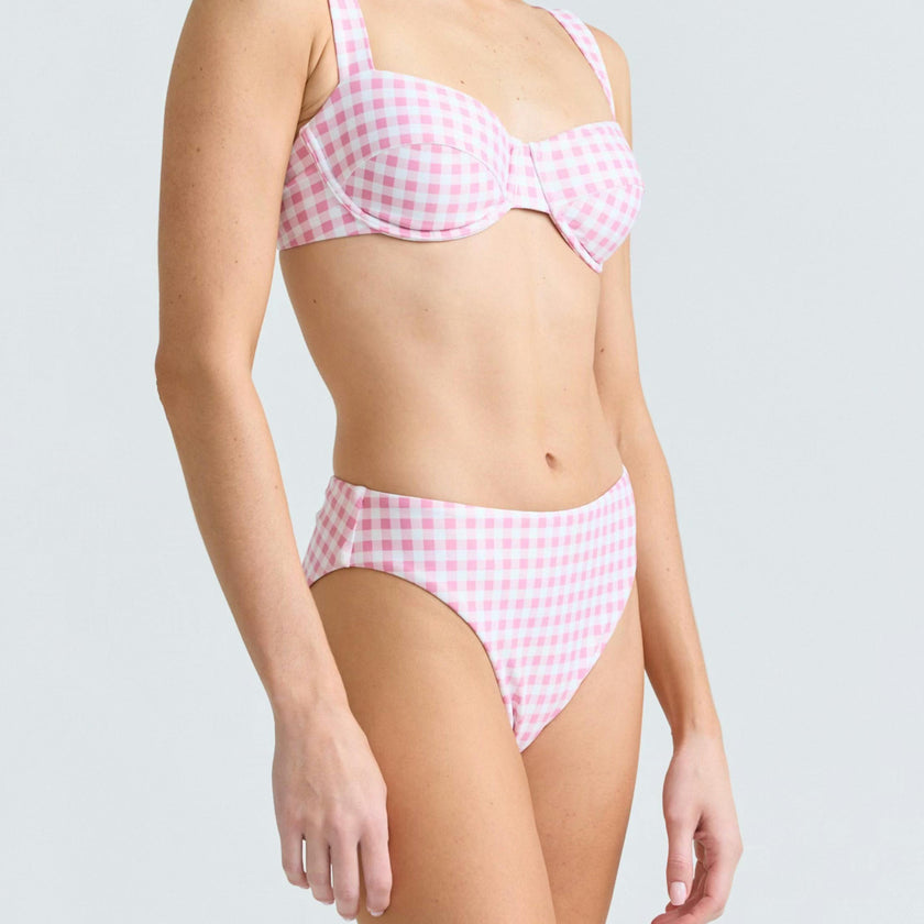 women's blush gingham mid rise bikini bottom
