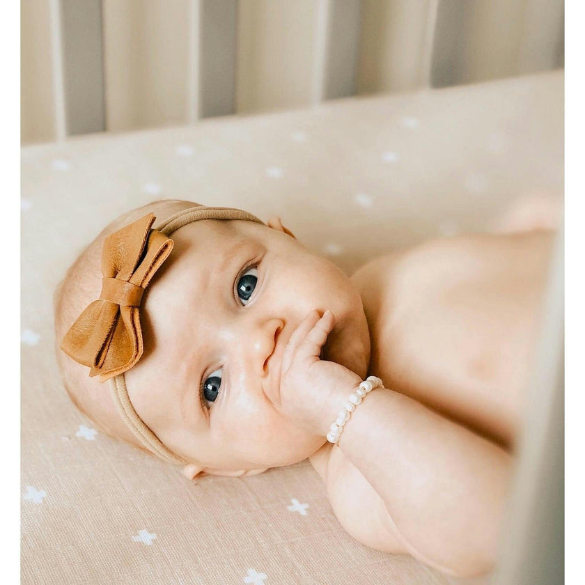 Cotton Muslin Crib Sheet - Taupe Cross