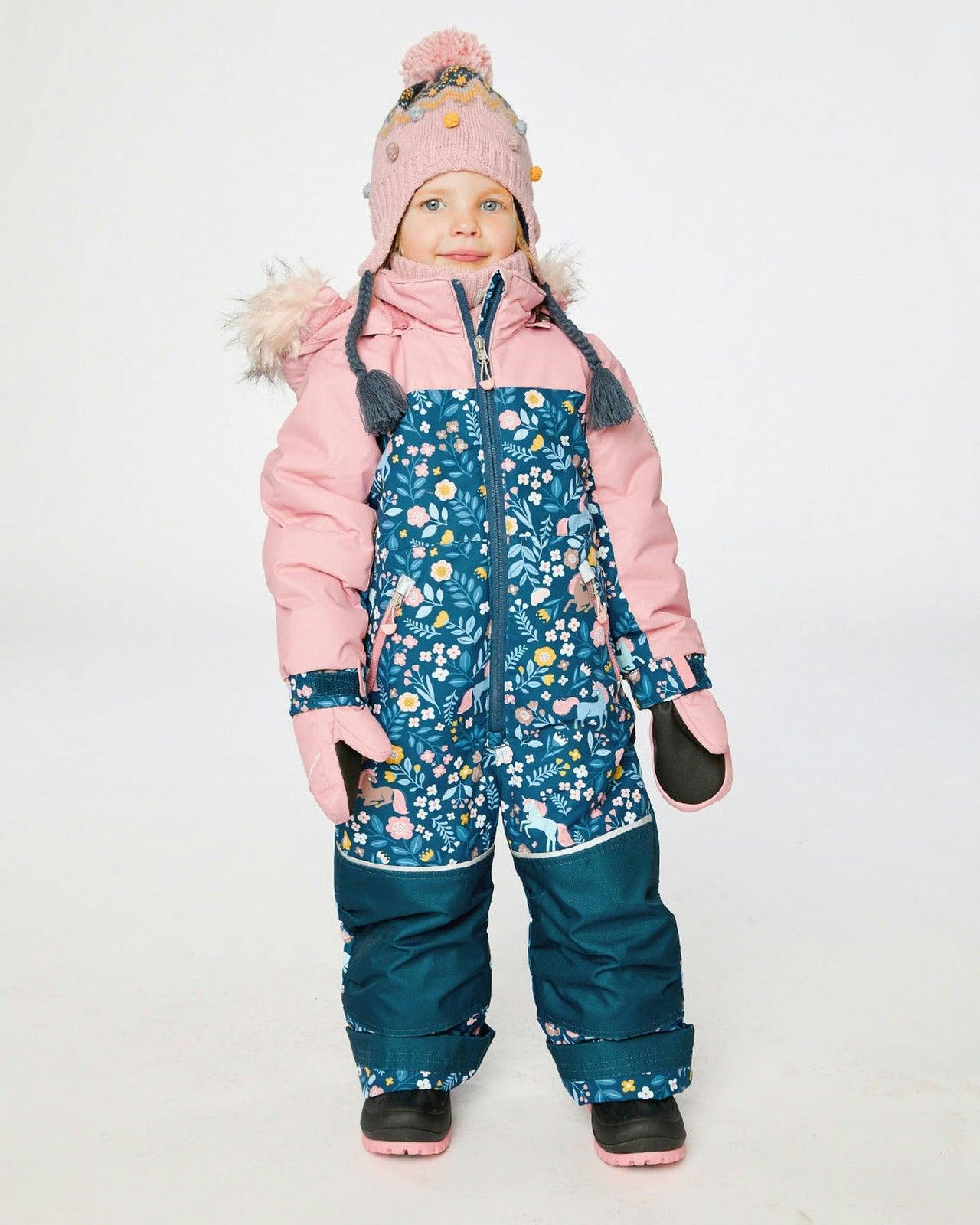 Kids One Piece Discover Snowsuit Blue and Pink Unicorn Print