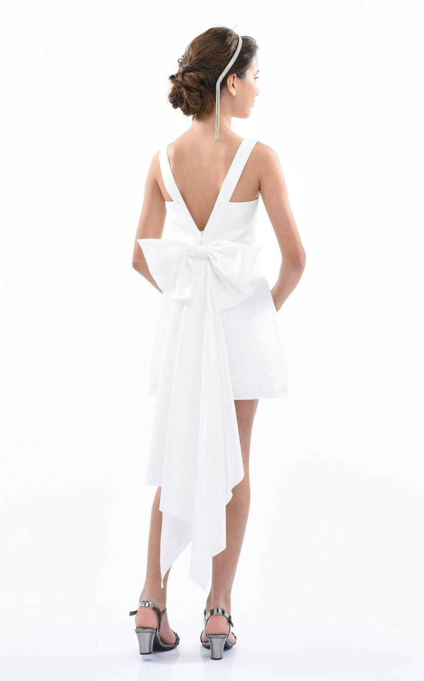 White Isabel Back Bow Dress