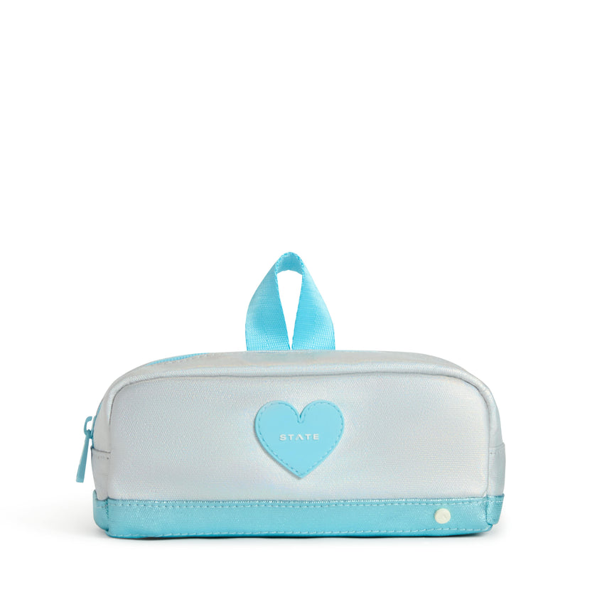 Clinton Pencil Case, Metallic Blue Iridescent