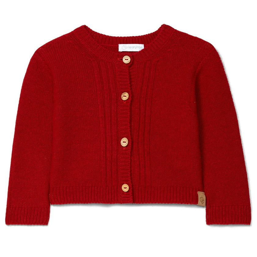 LARANJINHA Jewel Neck Baby Cardigan - Red