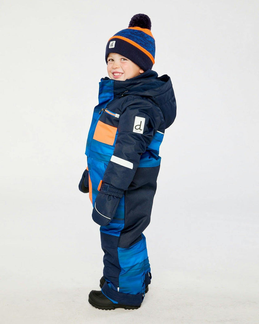Kids One Piece Play Snowsuit Blue With Black Stripes