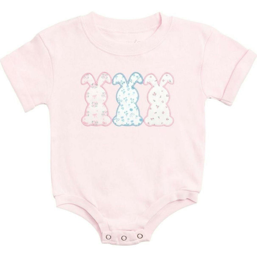 Floral Bunny Patch Easter Short Sleeve Romper - Ballet