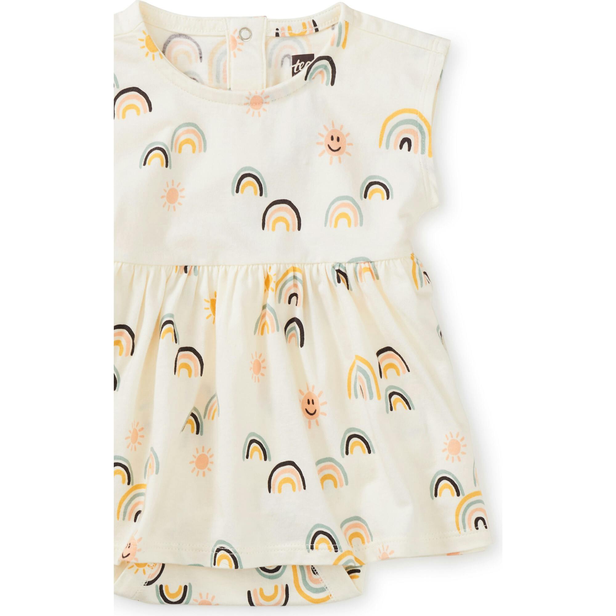 Printed Cap Sleeve Bodysuit Dress, Cream