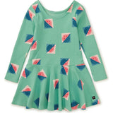 Modern Print Ribbed Drop Waist Skater Dress, Multi