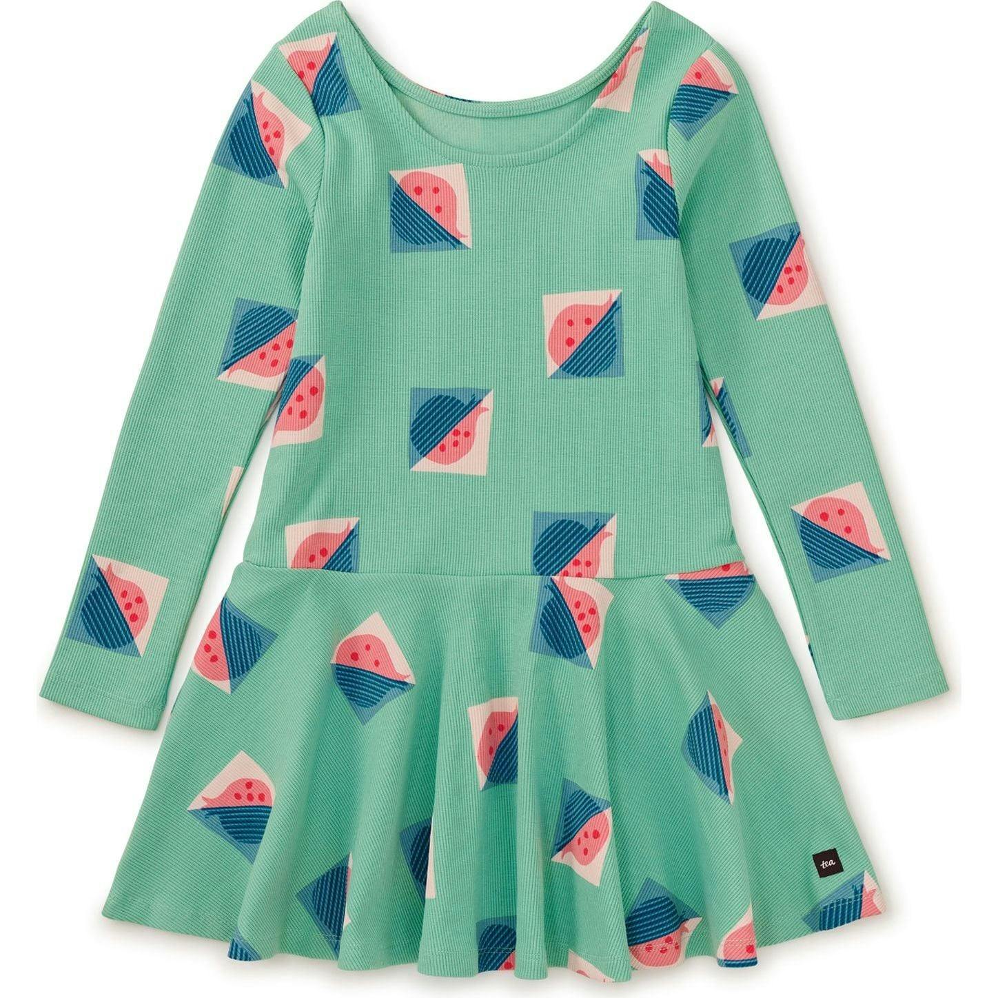 Modern Print Ribbed Drop Waist Skater Dress, Multi