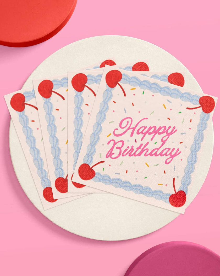 Cherry Bday Napkins - 25 sprinkle napkins