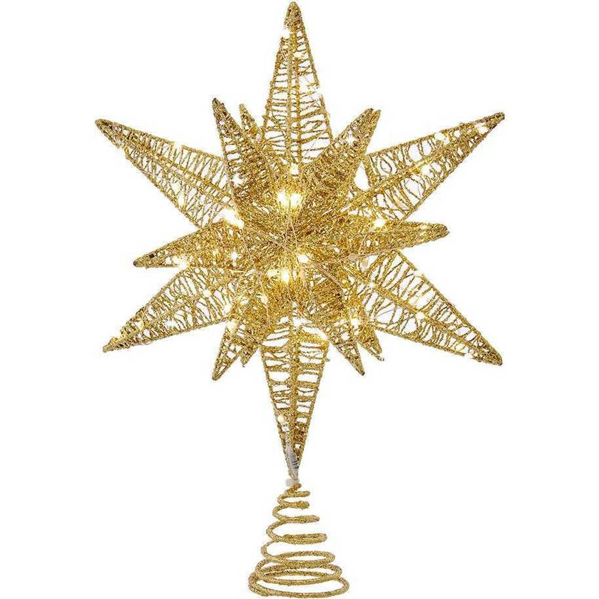 15-Inch Twinkling LED Gold Starburst Tree Topper