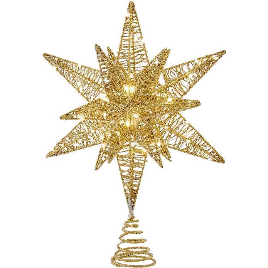 15-Inch Twinkling LED Gold Starburst Tree Topper