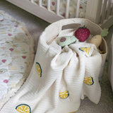 Clementine Lemon Embroidered Knit Baby Blanket