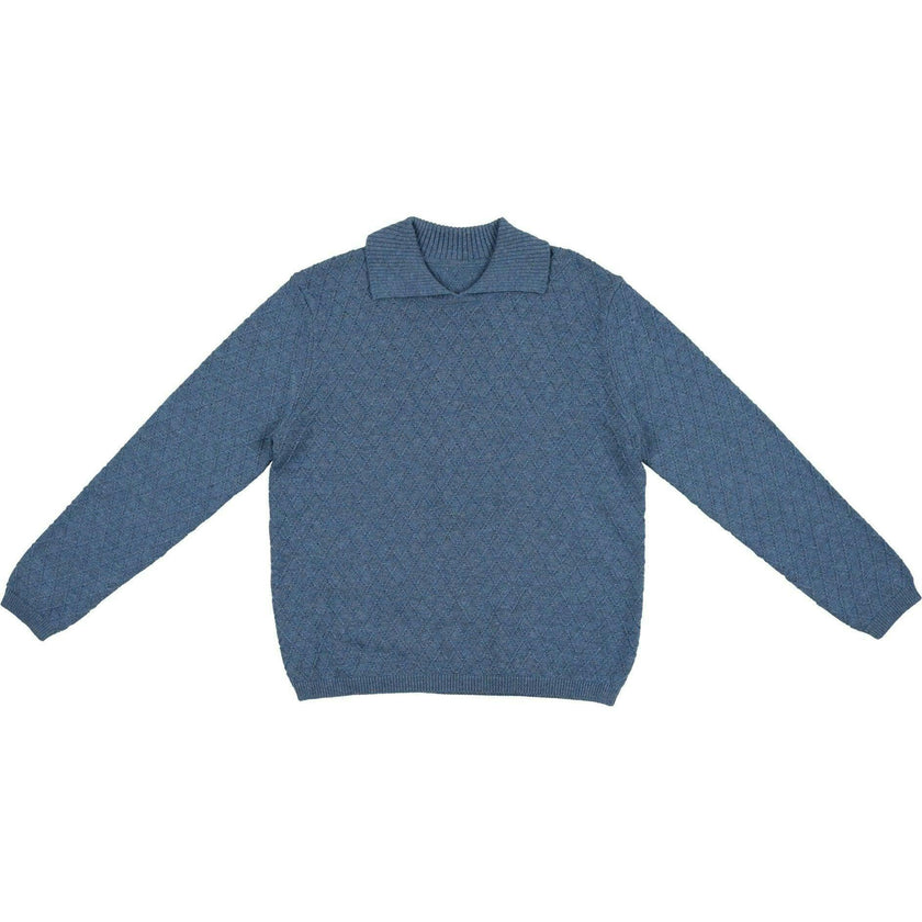Argyle Fine Knit Collared Rounded V-Neck Sweater