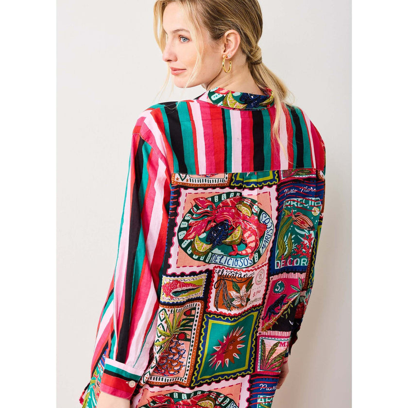 Colorful Coast, Classic Button Down With Pocket , Vibrant Ink