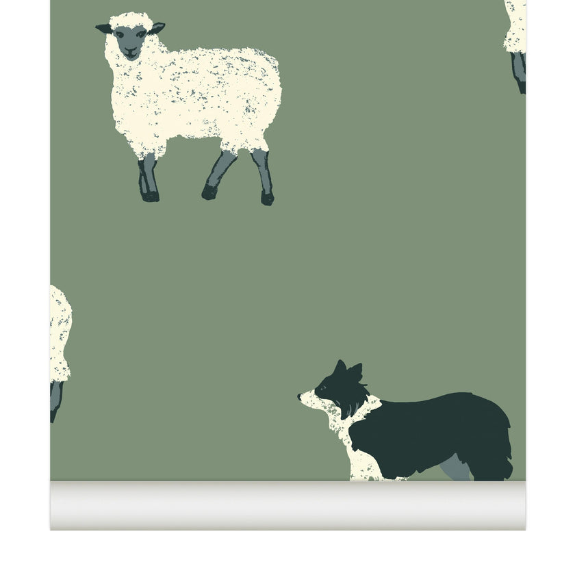 Wallpaper Moutons color Vert de Gris