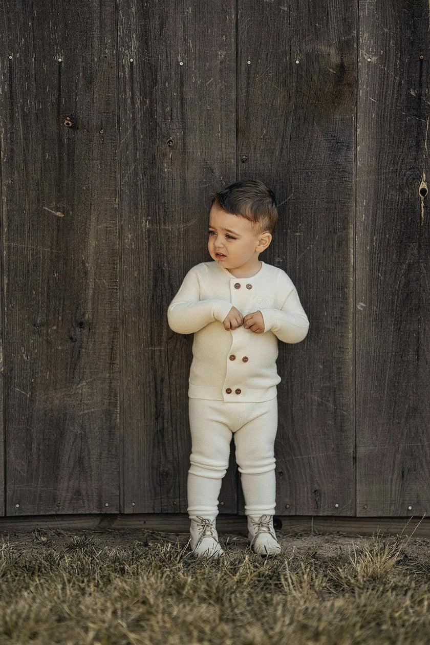 Crest Knitted Double-Breasted Button Front Top and Pants Two Piece Set